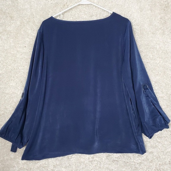 Chicos Women Grommet Sleeve Top Size 2 Petite US 12 Blue Office Event Blouse - Picture 9 of 13